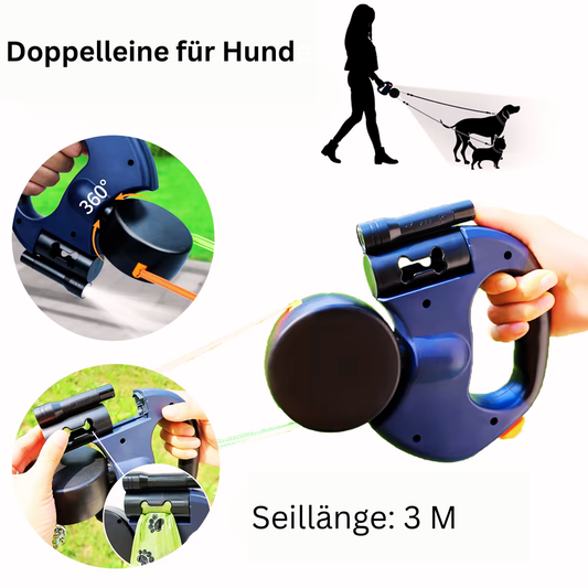 Einziehbare Doppel-Hundeleine mit LED-Licht